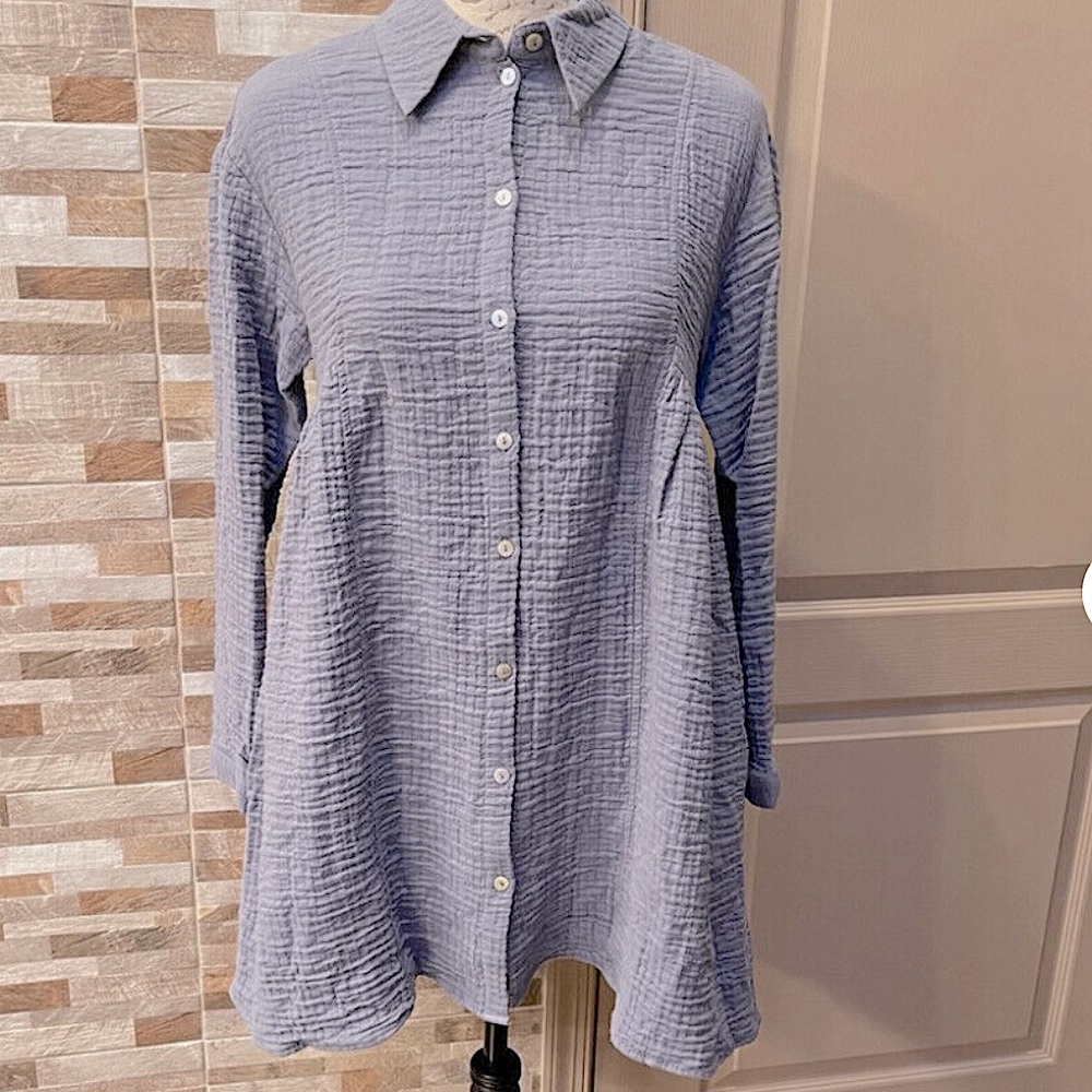 Zara Gauze Button Down Shirt Dress XL
